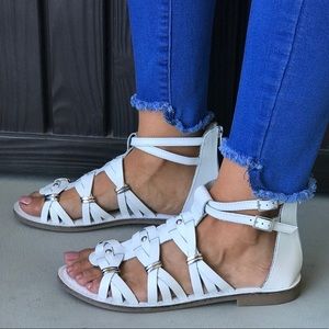 Distressed White Leather Roman Gladiator Sandals